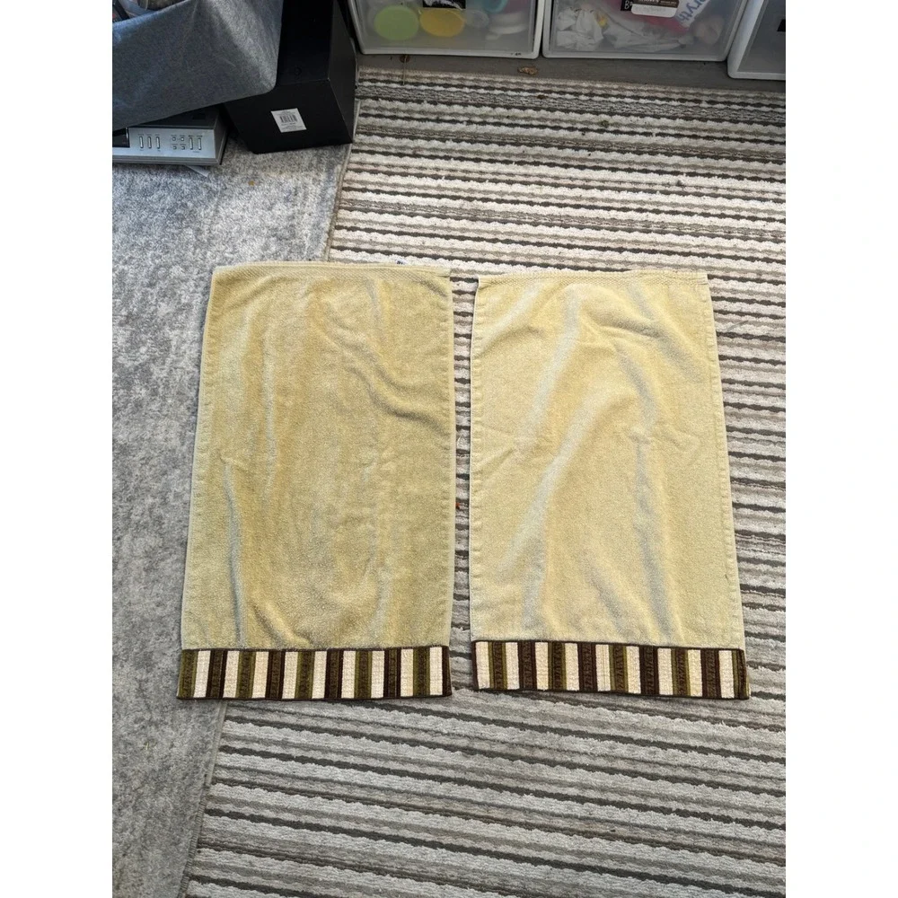 Avanti Linens Sage Green Striped Border Hand Towels 100% Cotton Set of 2 Canada
